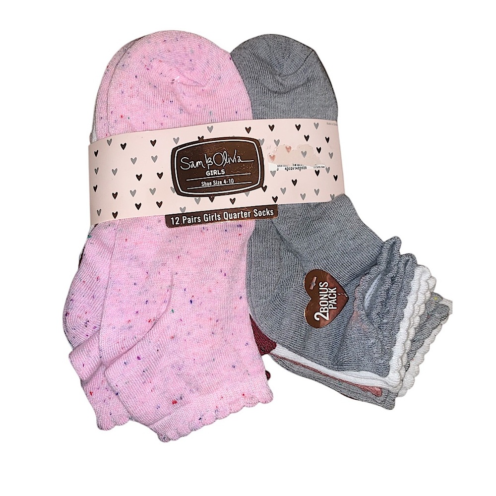 SAM & OLIVIA GIRLS 12 PAIRS QUARTER SOCKS SIZE 4-10